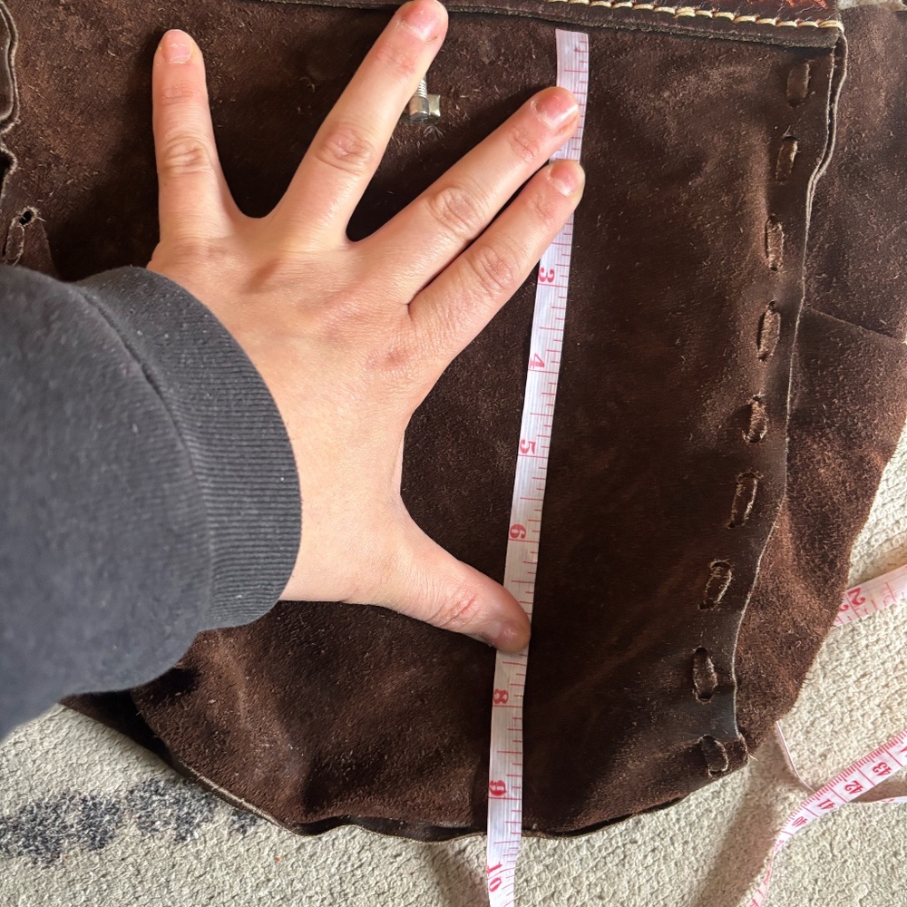Vintage Brown Suede Leather Handbag with Embossed Top Handles - Picture 9 of 9